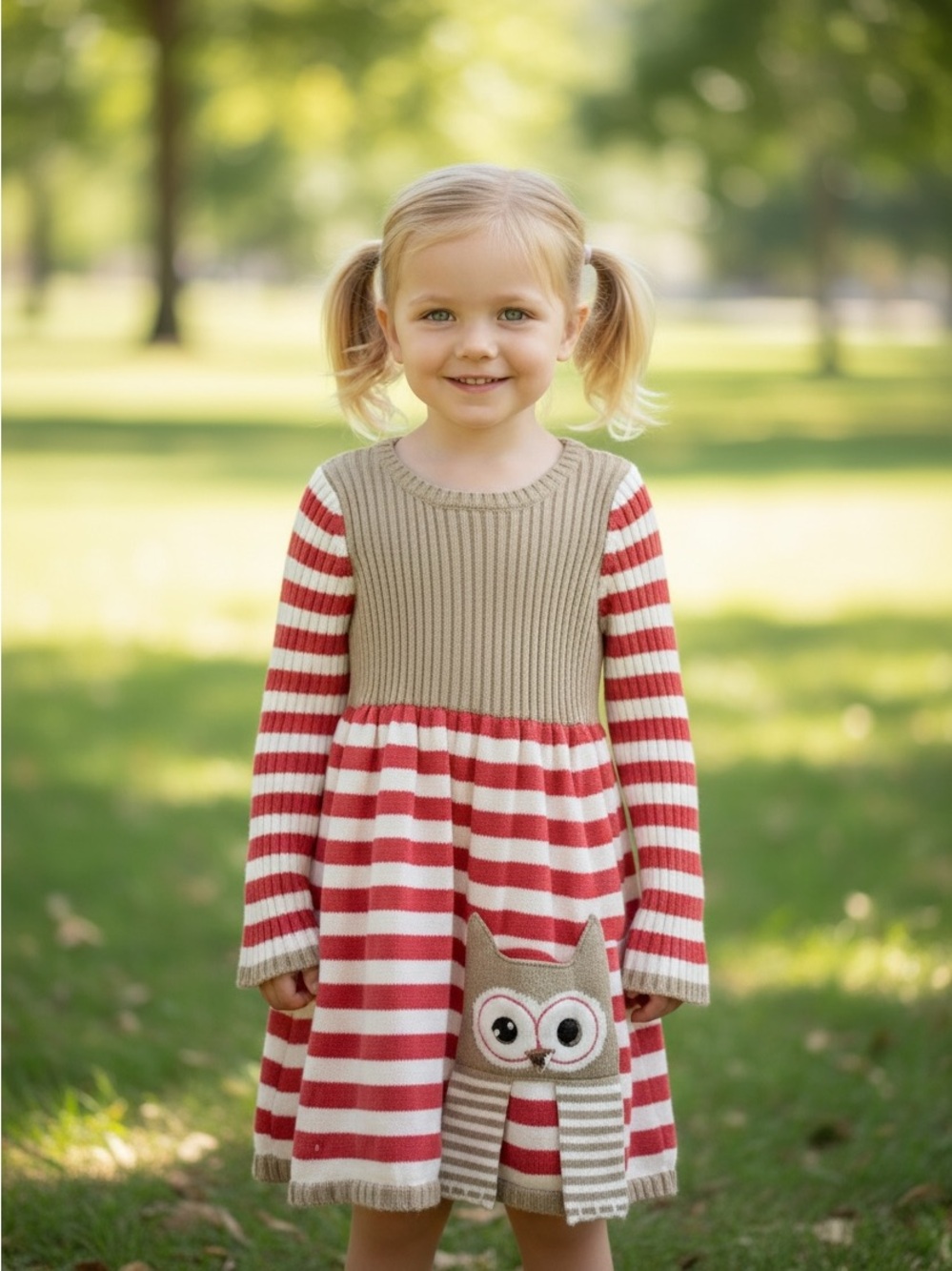 Novogratz Girls Striped Owl Sweater Dress Size L 6X